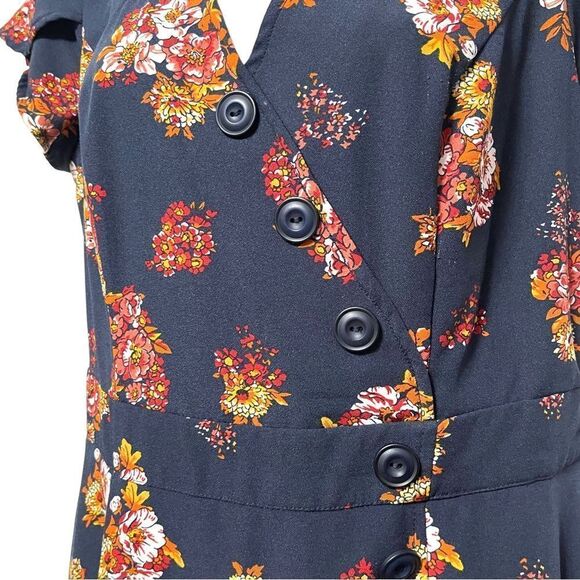 MODCLOTH Sentimental Special Retro 1940's Style Navy & Nutmeg Floral Dress L - Picture 4 of 10